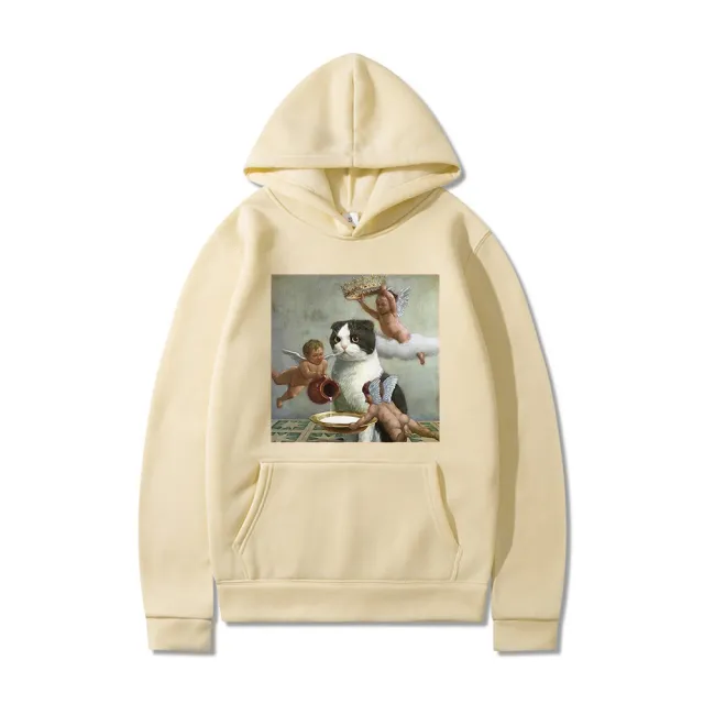 Sweatshirt Angel And Cat Printing Sweater Couple Khaki - Shop at LoveMi