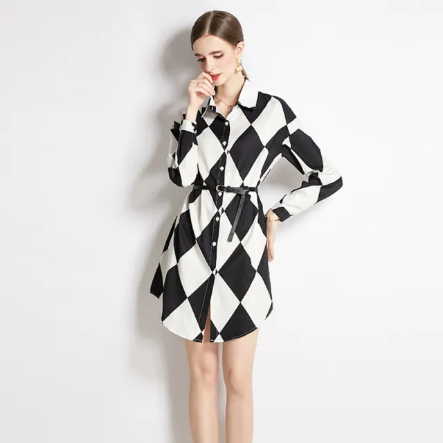 Top Lapel Shirt Printed Long Diamond Lattice 2Xl - Shop at LoveMi