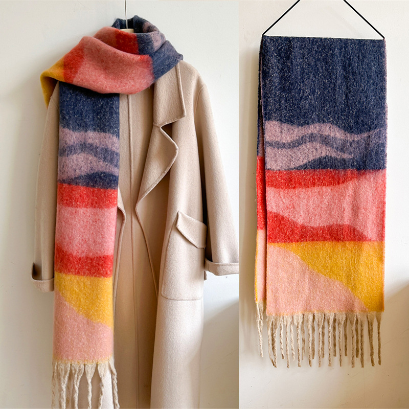 Scarf Simple Color Stitching Thickened Warm