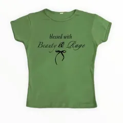 Sexy Navel T-shirt Letter Print Casual All-matching Tops - Green - View 1