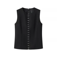 Fashion Single-breasted Round Neck Sleeveless Vest - Black - View 1