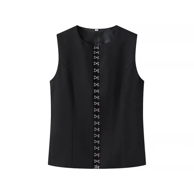 Fashion Single breasted Round Neck Sleeveless Vest Black - Shop at LoveMi