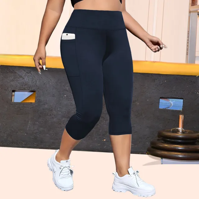 Pocket Plus Size Cropped Yoga Pants Tight Blue - Shop at LoveMi