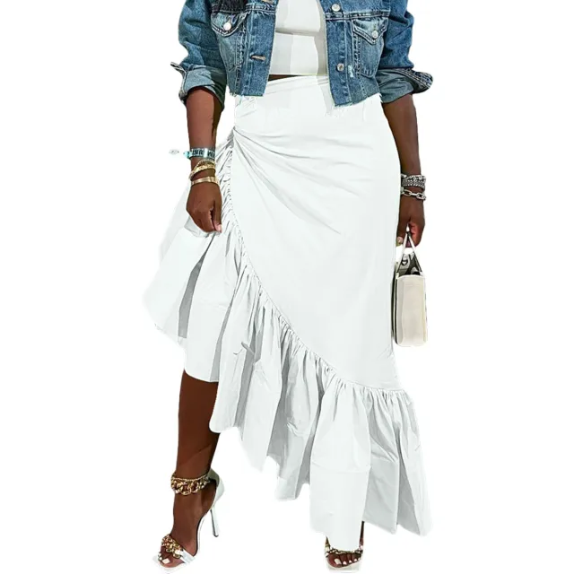 Solid Color Irregular Ruffled Skirt White - Shop at LoveMi