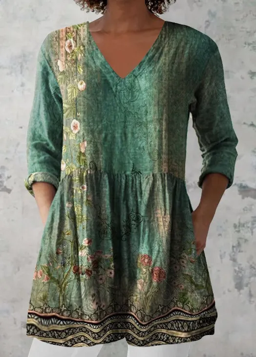 Women's Loose And Comfortable Digital Printed Round Neck Short sleeved Top C624K - Shop at LoveMi