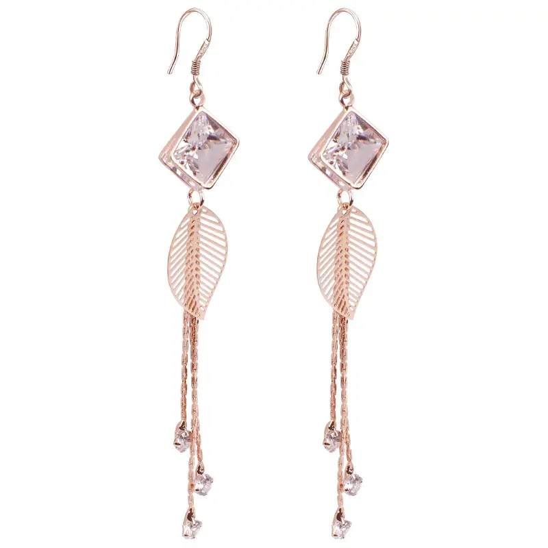 Silver Long Fringe Earrings Fashion Elegant Zircon