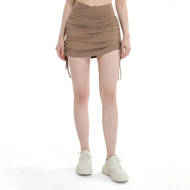 Drawstring High Top Sports Short Skirt Women's Running Anti exposure Yoga Shorts Cocoa Color - Shop at LoveMi