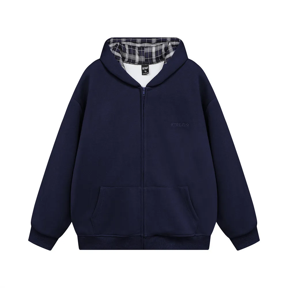 Loose Versatile Zipper Sweater Men's European And American - Dark Blue
