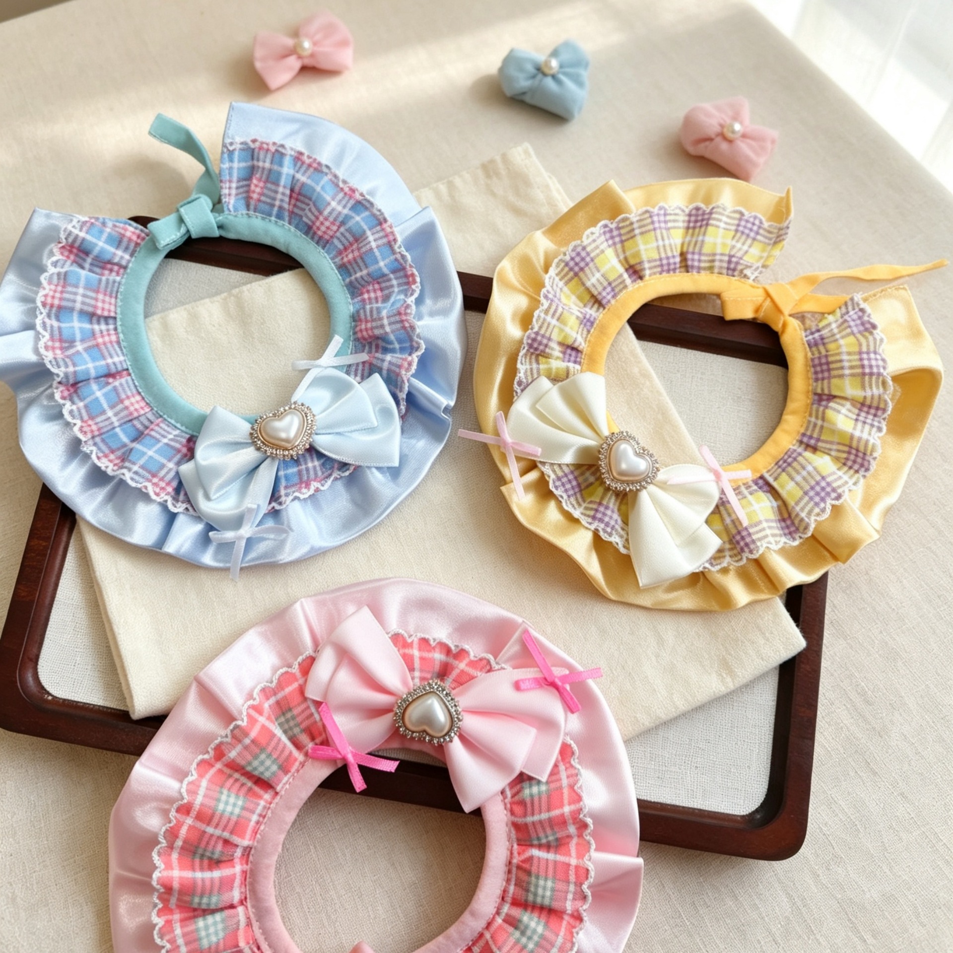 Pet Plaid Bib With Heart-Shaped Bow Tie Collar