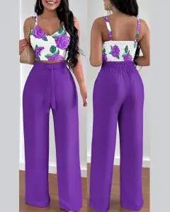 Fashion Suspenders Two-piece Suit Women's Clothing - Purple - View 1