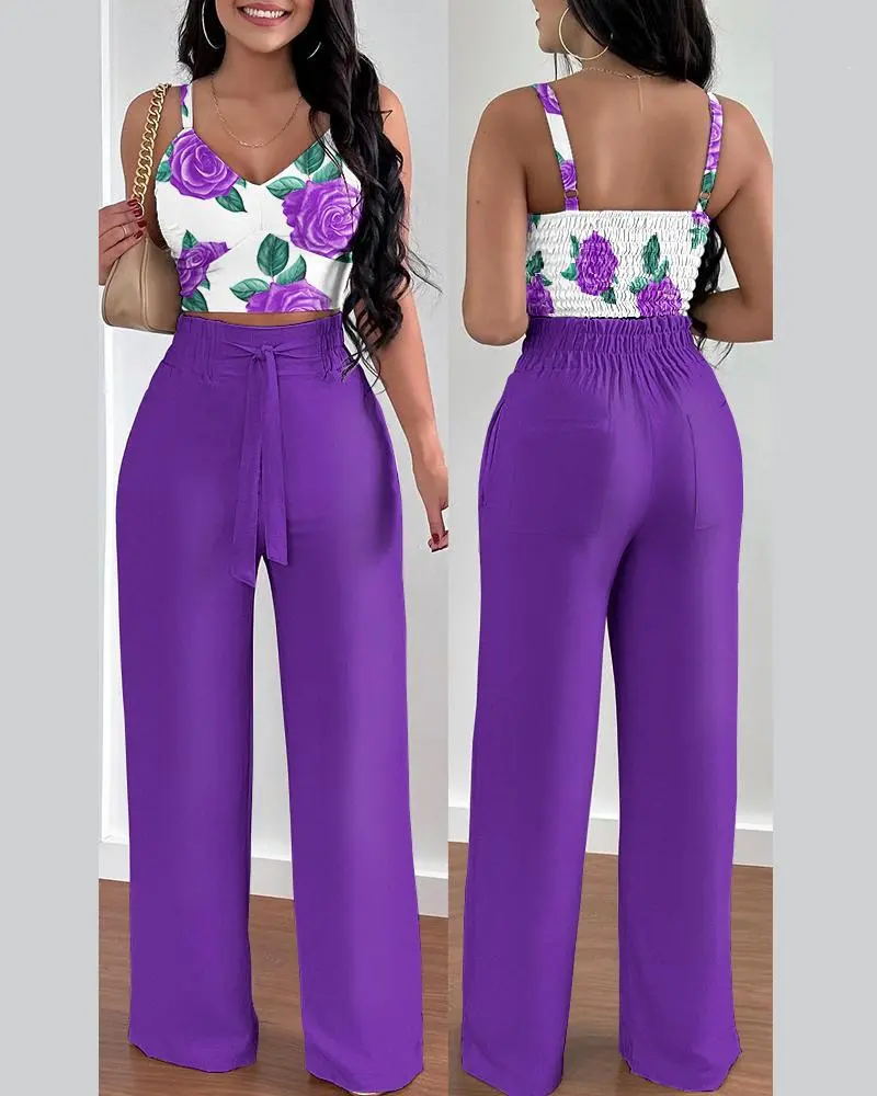 Fashion Suspenders Two-piece Suit Women's Clothing - Purple