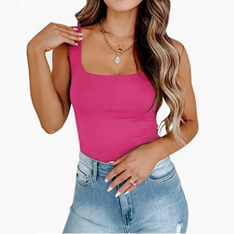 Women's Solid Color Slim-fit Tank Top - Rose Red