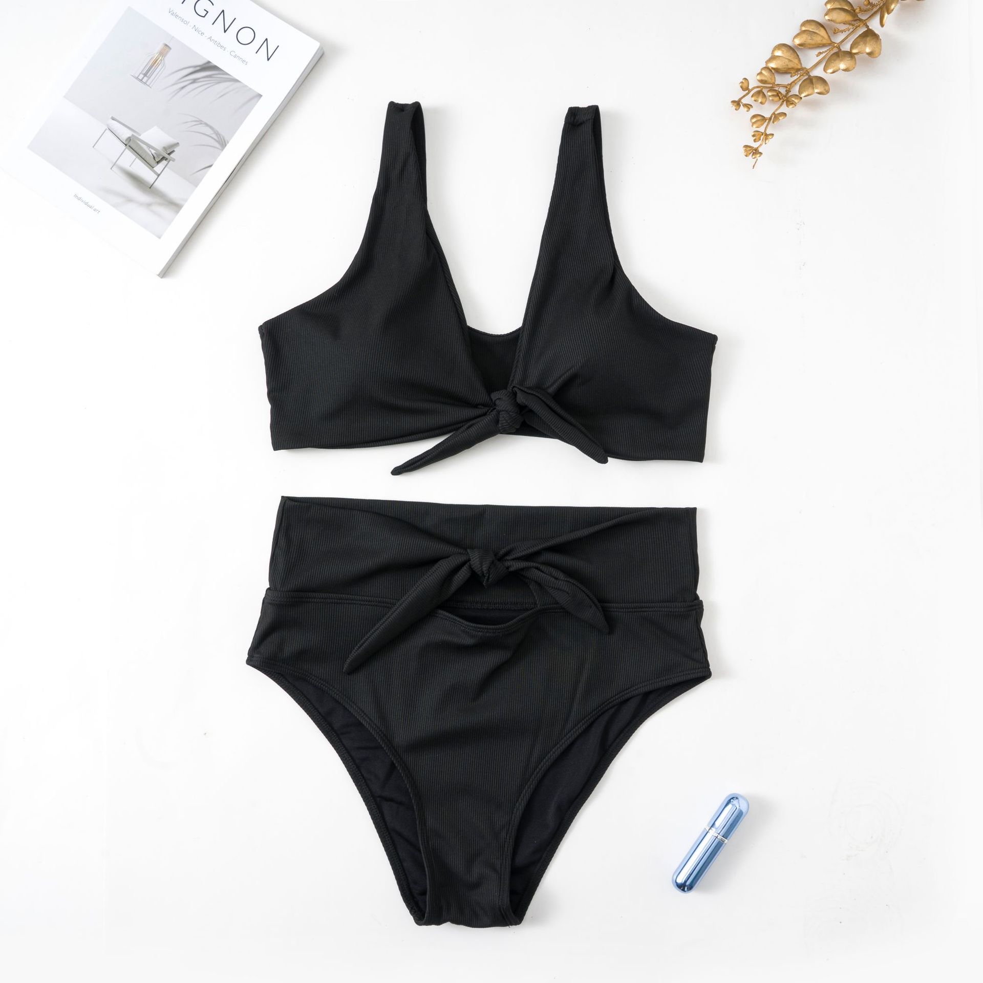 Women's Fashion Solid Color Knotted Swimsuit Set - Image 3