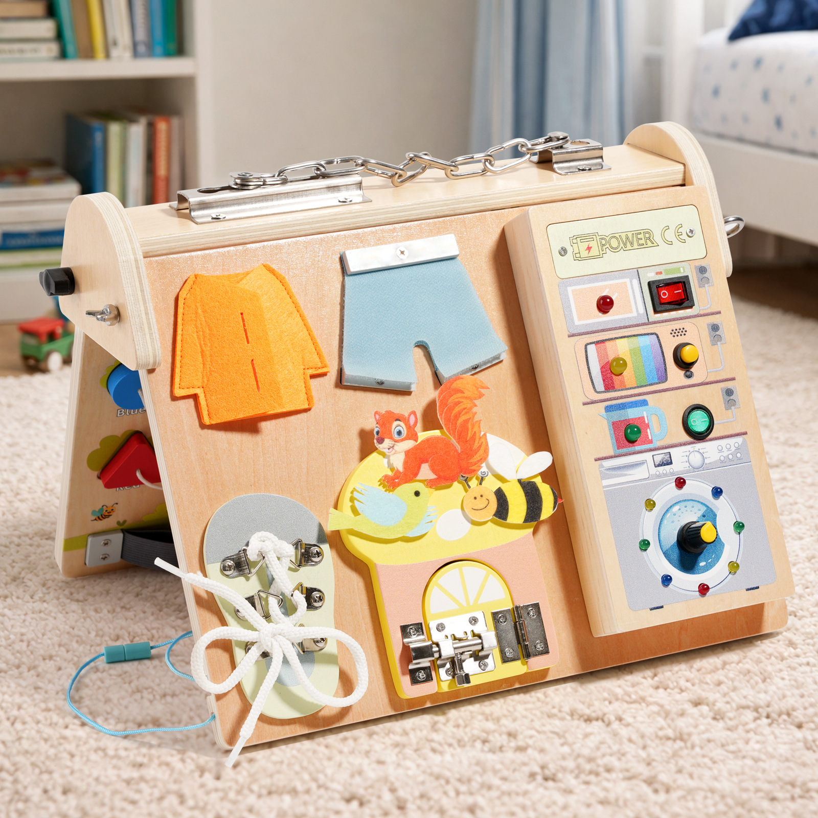 Wooden Busy Board Light & Button Panel