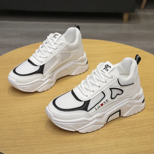 Women's Spring Casual Sports Low top Platform Height Increasing Skinny White Shoes Black - Shop at LoveMi