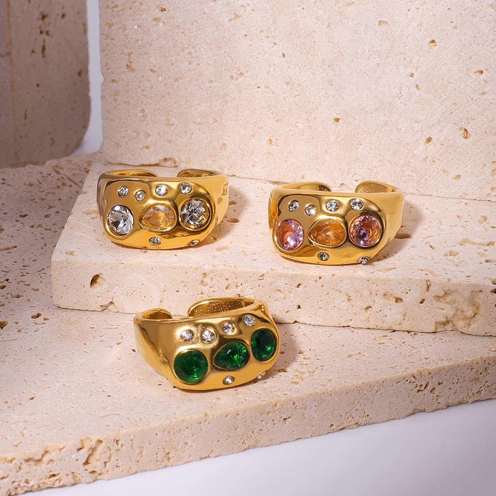 Retro Colorful Diamond Open Adjustable Ring