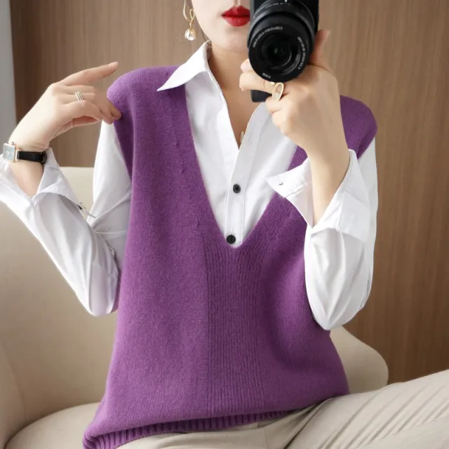 Solid Color Pullover Outerwear Knitted Vest Violet - Shop at LoveMi