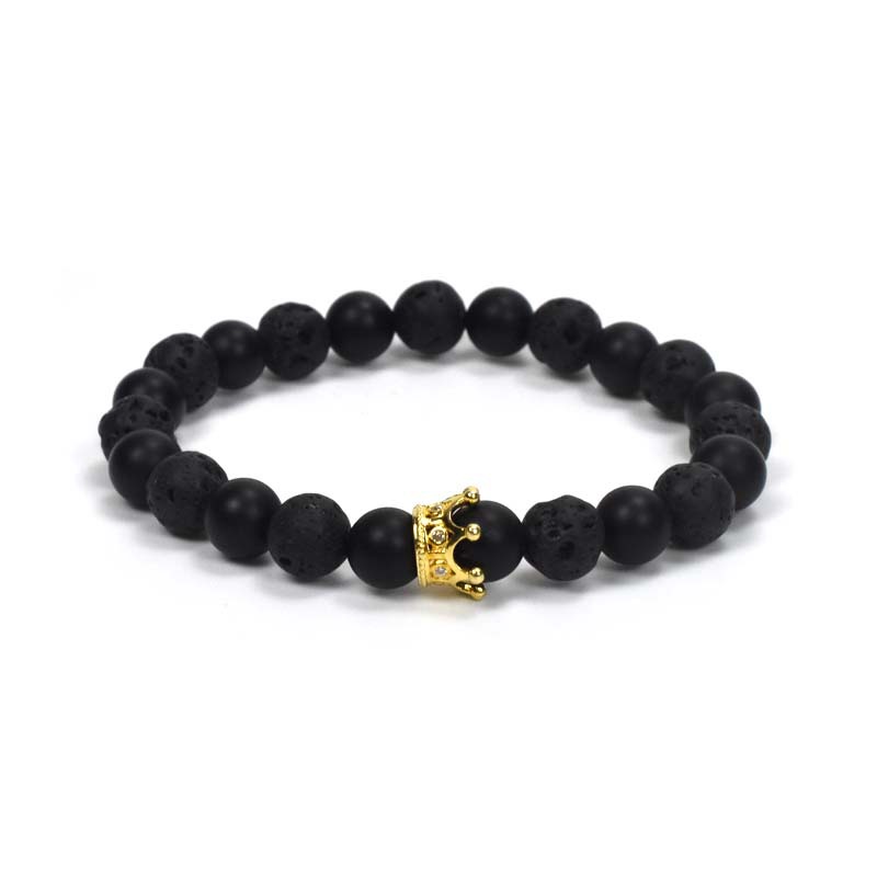 New 8mm Natural Stone Crown Beaded Bracelet White-barked Pine Agate Beads