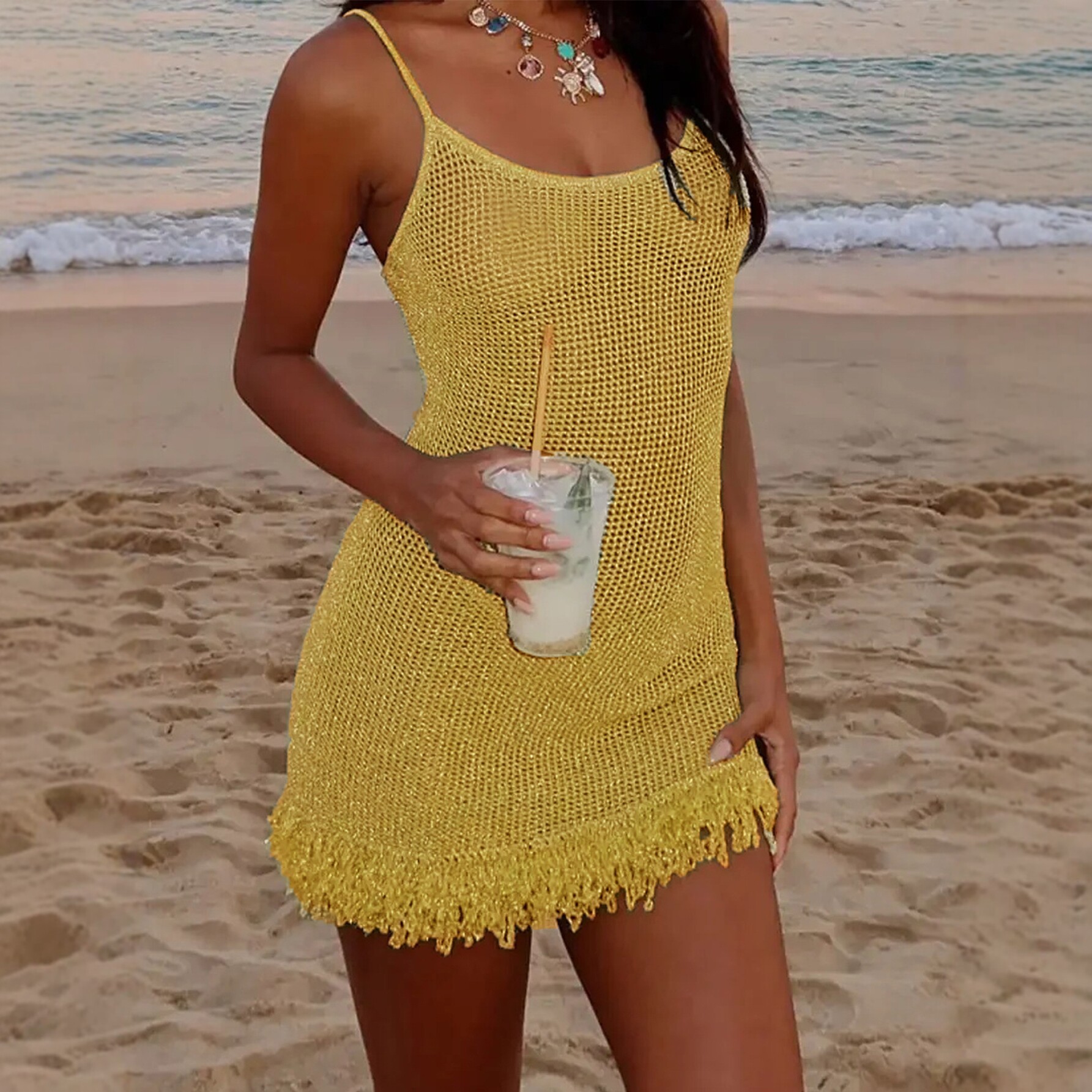 Women's Hollow-Out Knitted Camisole Casual Dress