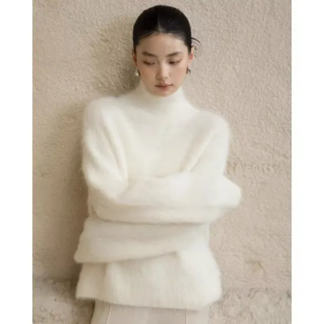 Gray Mohair Turtleneck Sweater For Women White - Shop at LoveMi