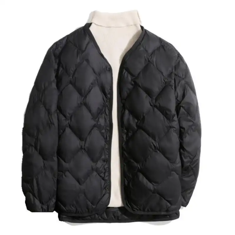 Women's Short Liner Plus Size Diamond Lattice White Duck Down V-neck Coat