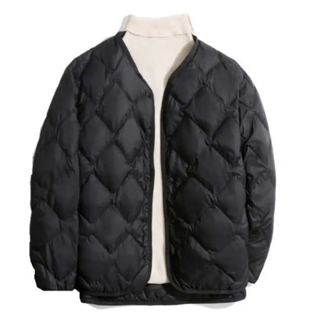 Women's Short Liner Plus Size Diamond Lattice White Duck Down V neck Coat Black - Shop at LoveMi