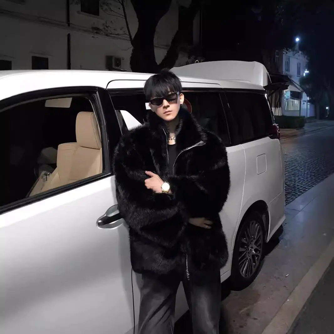 Fashionable Warm Young Black Fur Coat