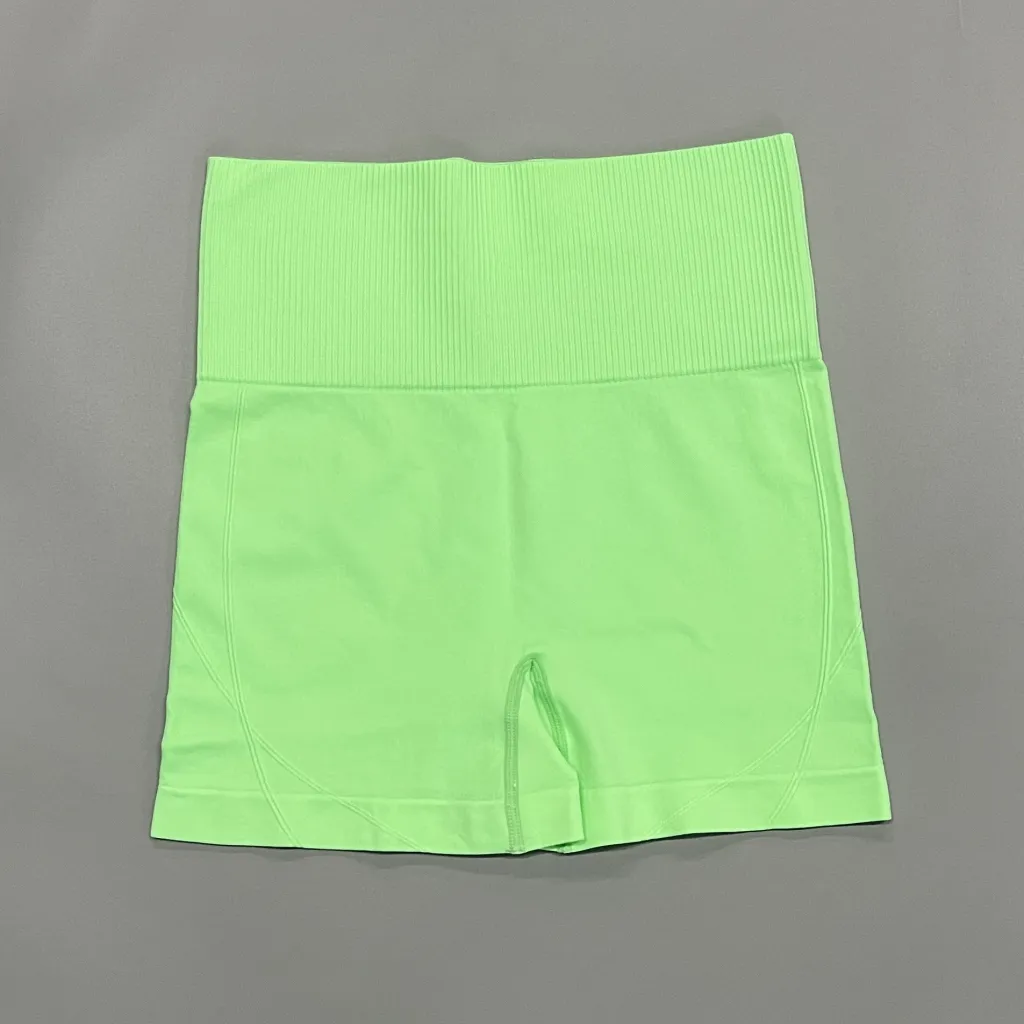 Seamless Peach Hip Fitness Trousers Sports Bra Yoga Clothes Suit - Fluorescent Green Shorts