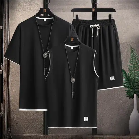 Men's Summer Short Sleeve Shorts a Set of Leisure
