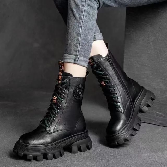 Women's Thick soled High top With Velvet Martin Retro Biker's Ankle Boots Black - Shop at LoveMi