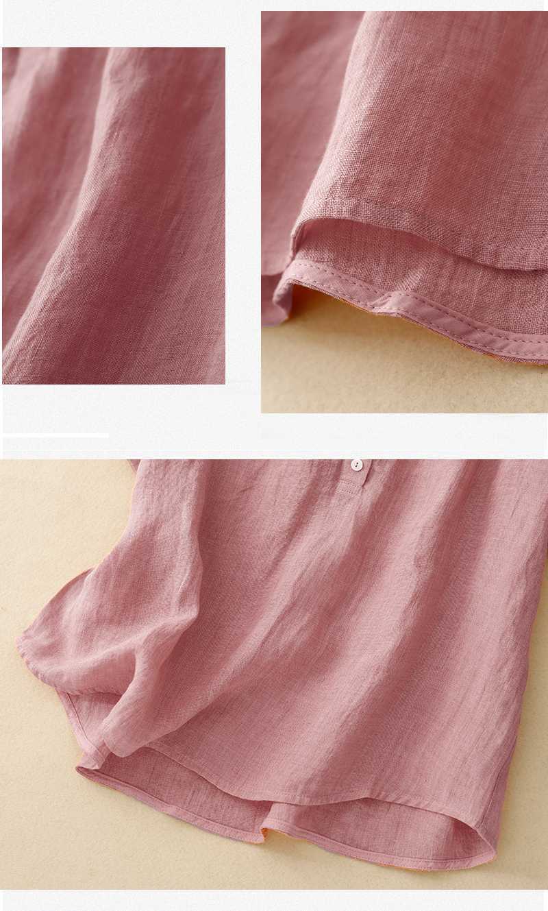 Artistic Retro Cotton-Linen Short-Sleeve Shirt with Splicing