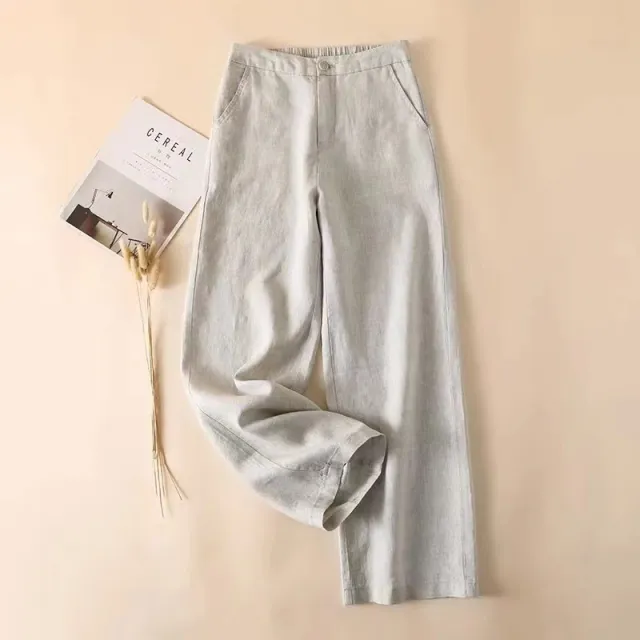 Women's Cotton And Linen Spring And Summer Thin Cropped Simple Casual Pants Apricot - Shop at LoveMi