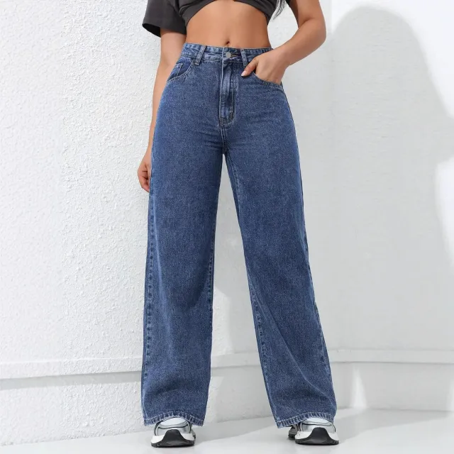 Women's Loose Straight Wide Leg Jeans Blue - Shop at LoveMi