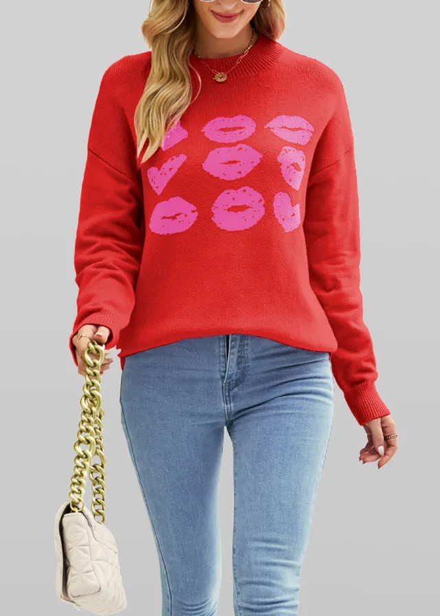European And American Autumn Winter Love Lips Sweater Red - Shop at LoveMi