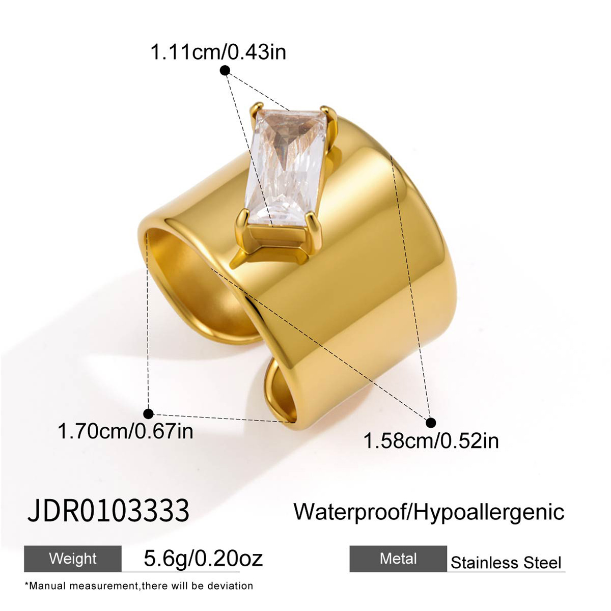 Stainless Steel Zircon Wide-Band Ring, picture 4 of 6