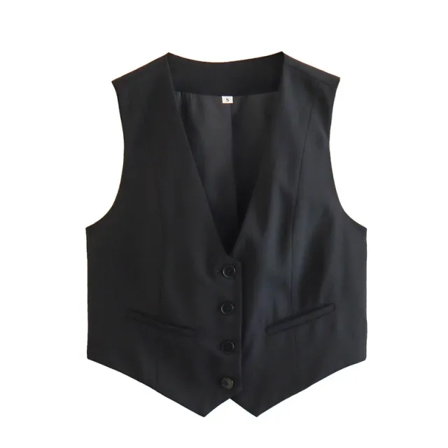 Women's Loose Button Decoration Multi color Versatile Vest Black - Shop at LoveMi