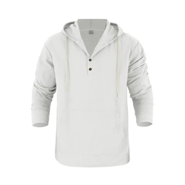 Hooded Long sleeve Henley T shirt With Large Pockets White - Shop at LoveMi