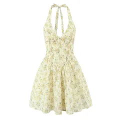 Sweet Pastoral Style Halter Backless Sexy Mini Dress Women - View 1