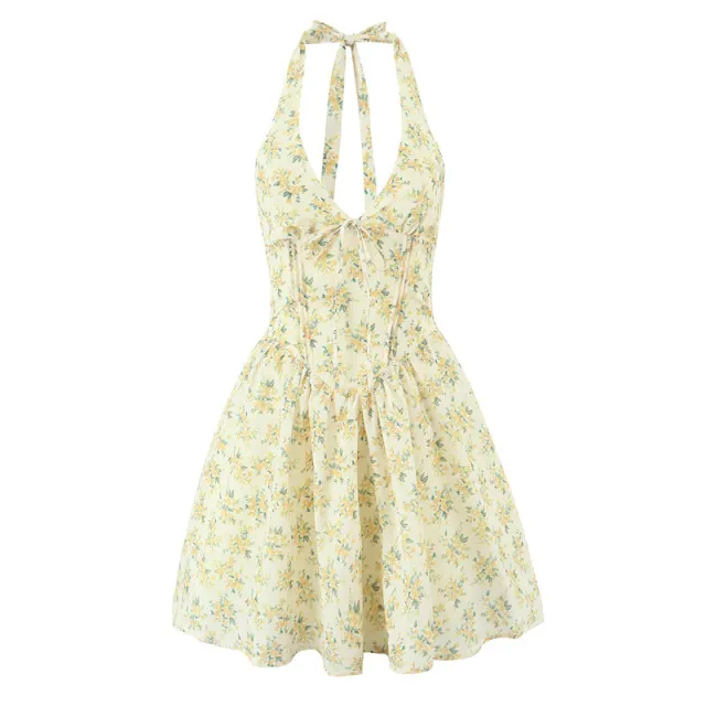 Sweet Pastoral Style Halter Backless Sexy Mini Dress Women - Shop at LoveMi