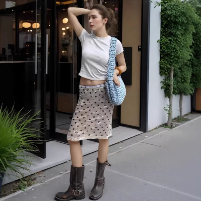 Fashionable Retro Polka-dot Print Low-rise Skirt