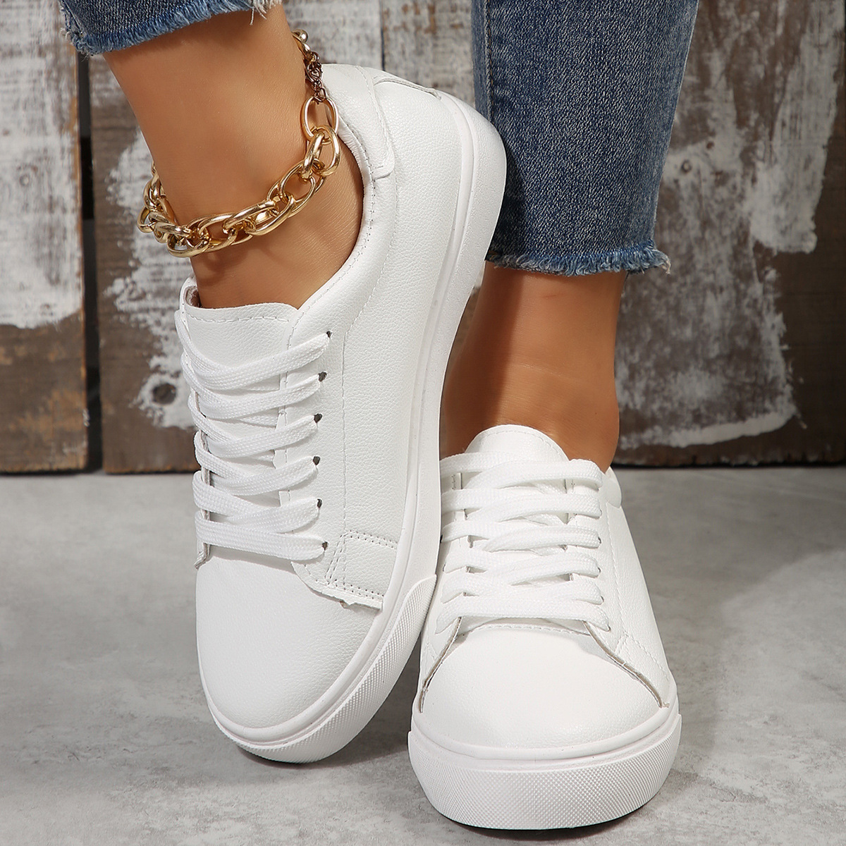 Casual Versatile White Flat Shoes Laced Korean-style Low-top Sneakers 13 04fea97f b533 496b 9751 94c60e5bd118