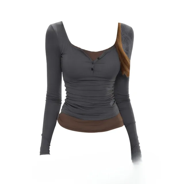 Niche Slim Fit Inner Wear Short Bottoming Sweet And Spicy Short Top 31 Gray, Long Sleeve - Shop at LoveMi
