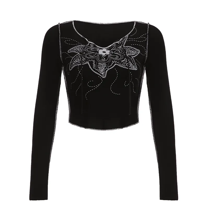 Dark Thorn Printed Long-sleeved T-shirt - Black