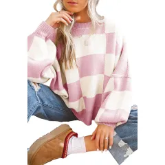 Leisure Style Plaid Printed Long-sleeved Top Warm Pullover Crew Neck Sweater Sales - Lc2723492 P10-L - View 1