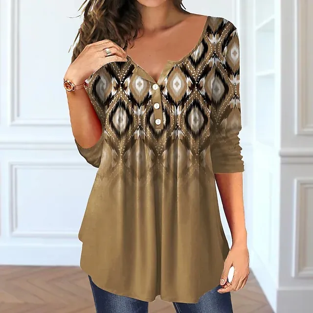 Beauty Summer Loose V neck Pullover Short Sleeve Button Printed T shirt Kdzcx006 S - Shop at LoveMi