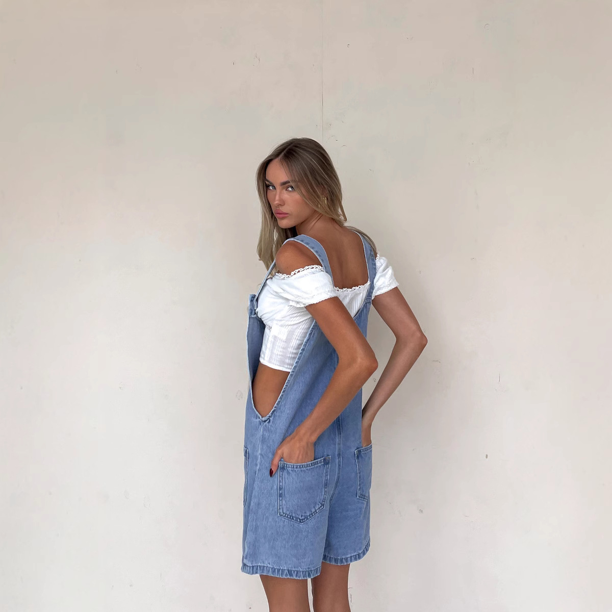 Adjustable Strap Wash Cowboy Siamese Shorts