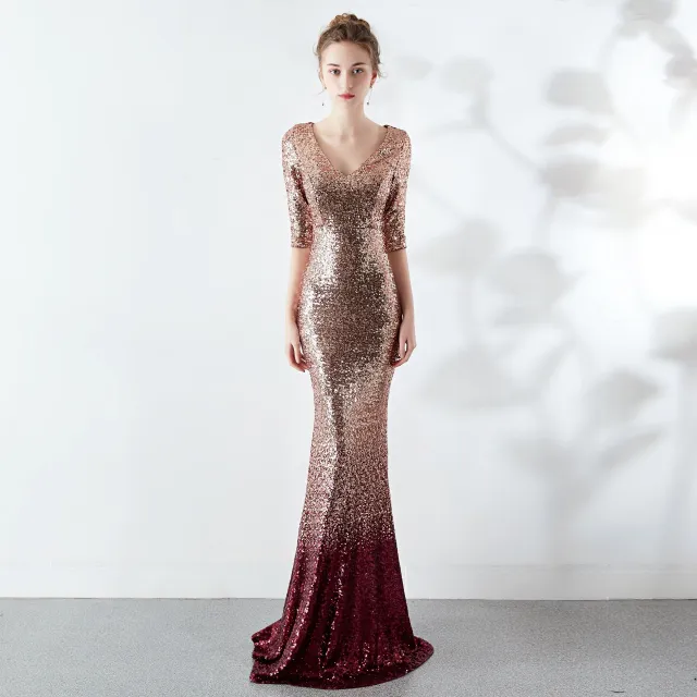 Fishtail Banquet Evening Dress Elegant Sexy Long Golden Jujube - Shop at LoveMi