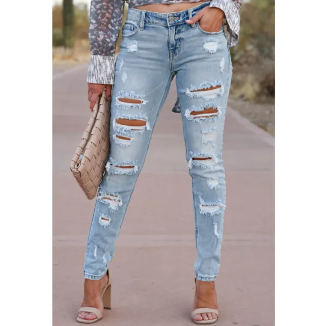 Women's Skinny Pants Cotton Trousers With Holes Light Color Xs - Shop at LoveMi