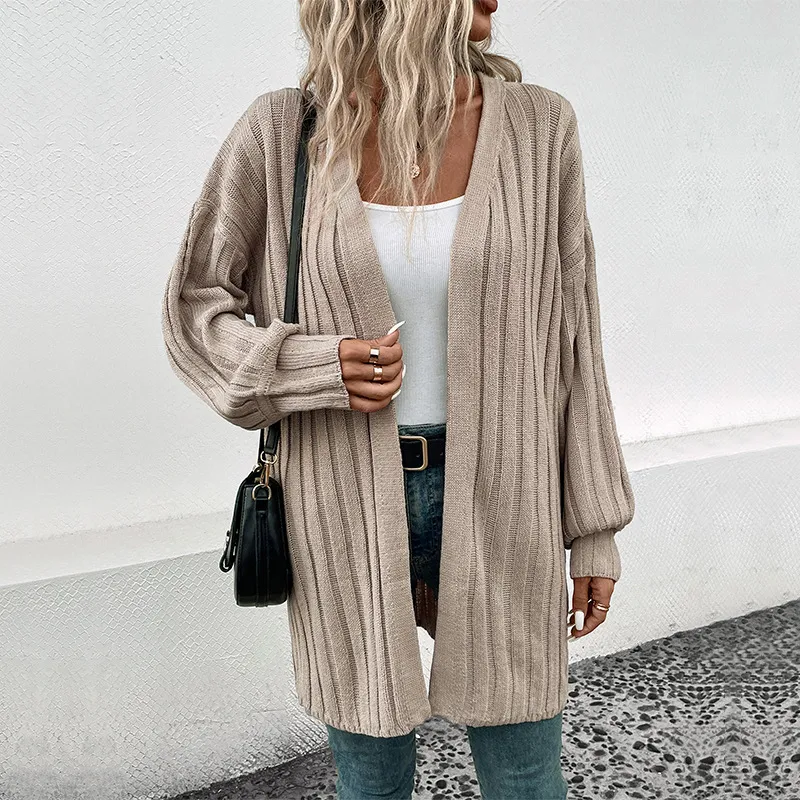 Women's Clothing Long-sleeve Cardigan Sweater - Khaki
