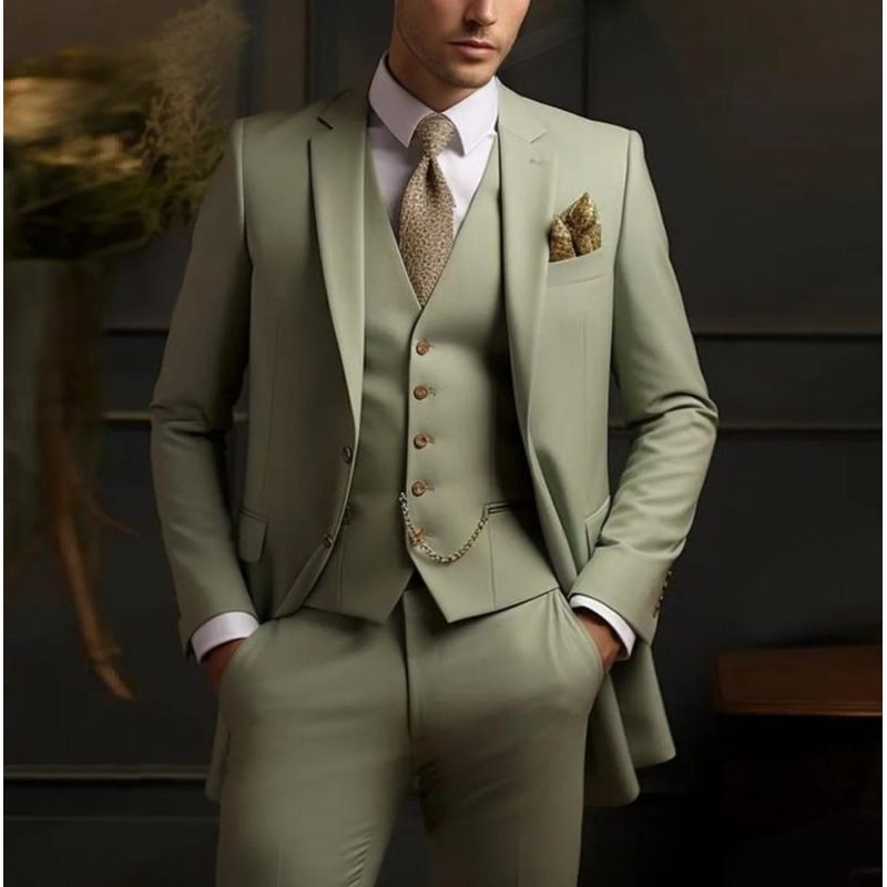 Mens Three-Piece Solid-Color High-End Stylish Suit With A Sophisticated Vibe